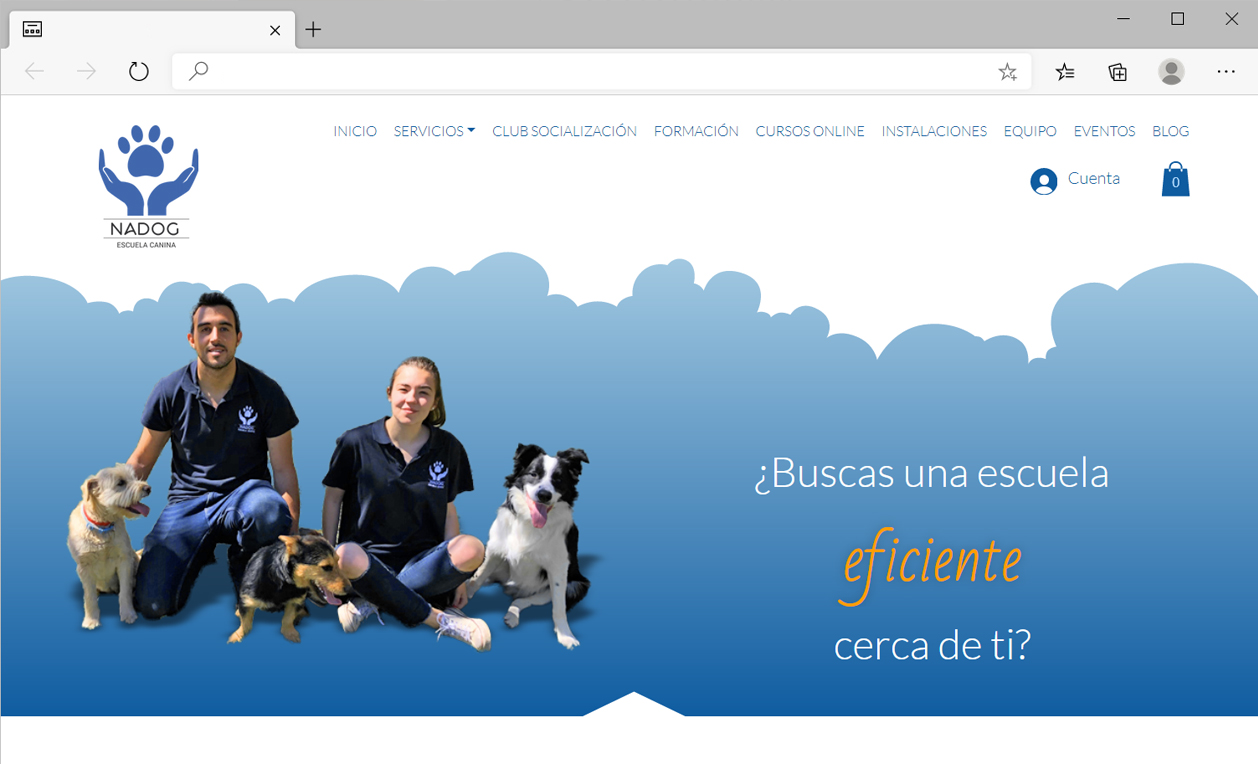 Diseño y preogramación web con tienda de cursos. Escuela Canina Nadog.